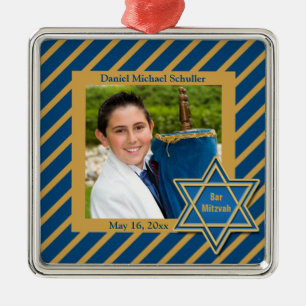 Ornement Carré Argenté Bar Mitzvah Photo Keepsaké