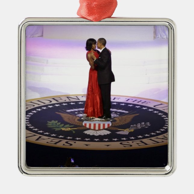 Ornement Carré Argenté Barack et Michelle Obama (Devant)