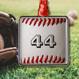 Ornement Carré Argenté Baseball avec numéro personnalisable