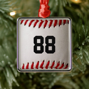 Ornement Carré Argenté Baseball avec numéro personnalisable