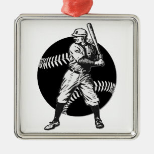 Ornement Carré Argenté Baseball : Vintage