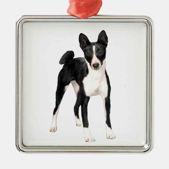 Ornement Carré Argenté Basenji (B) - noir et blanc (Devant)