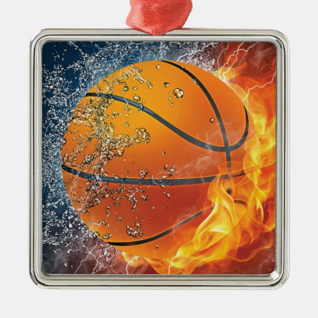 Ornement Carré Argenté Basket flamboyant (Devant)