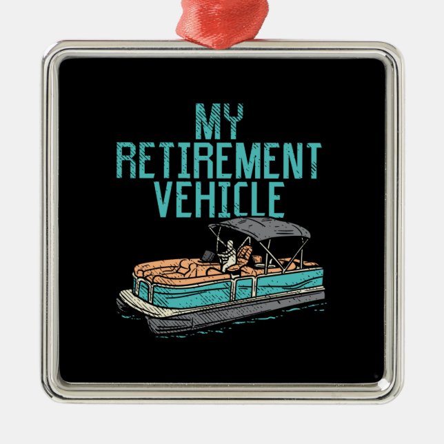 Ornement Carré Argenté Bateau Pontoon - Mon véhicule de retraite (Devant)