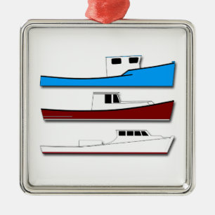 Ornement Carré Argenté Bateaux de pêche professionnelle