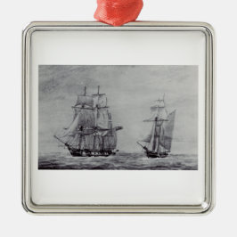 Ornement Carré Argenté Bateaux Graphiques d'Oceanic Trek Art Fin