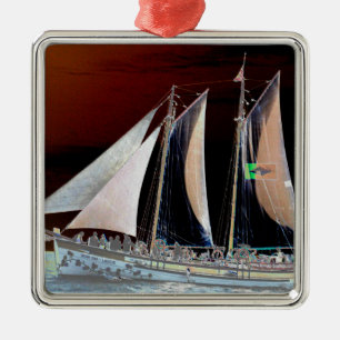 Ornement Carré Argenté Bateaux sous voile