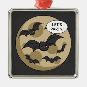 Ornement Carré Argenté Bats Having Party on Full Moon