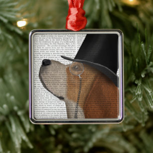 Ornement Carré Argenté Beagle, corps et Casquette