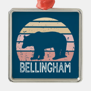 Ornement Carré Argenté Bear rétro de Bellingham Washington