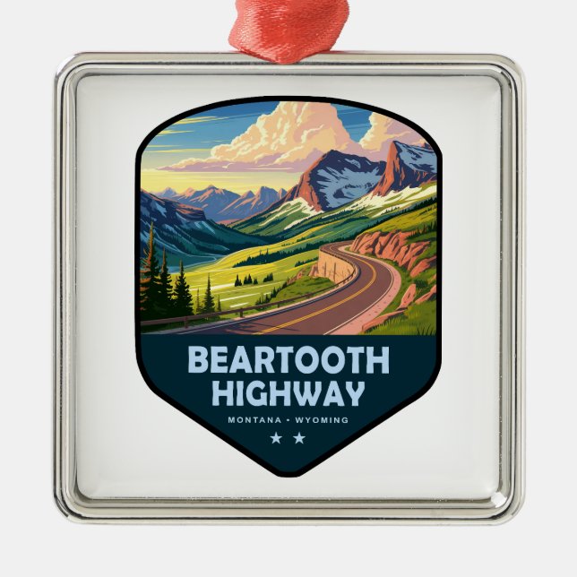 Ornement Carré Argenté Beartooth Highway Montana Wyoming Shield (Devant)