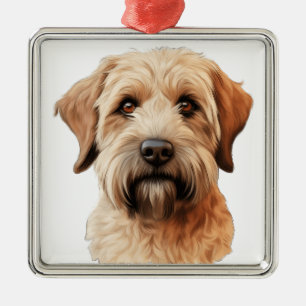 ORNEMENT CARRÉ ARGENTÉ BEAU CHIEN DE TERRIER TERRIER EN BLANC DOUX ET DOU
