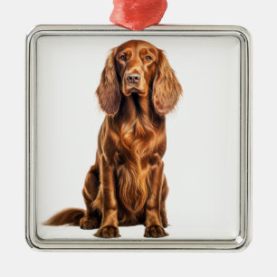 ORNEMENT CARRÉ ARGENTÉ BEAU CHIEN ROUGE IRLANDAIS SETTER
