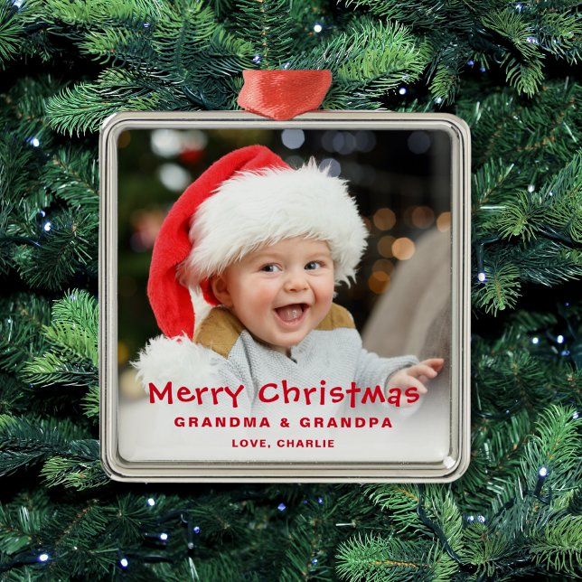 Ornement Carré Argenté Beau Joyeux Noël Grand-Parent vacances (Créateur téléchargé)