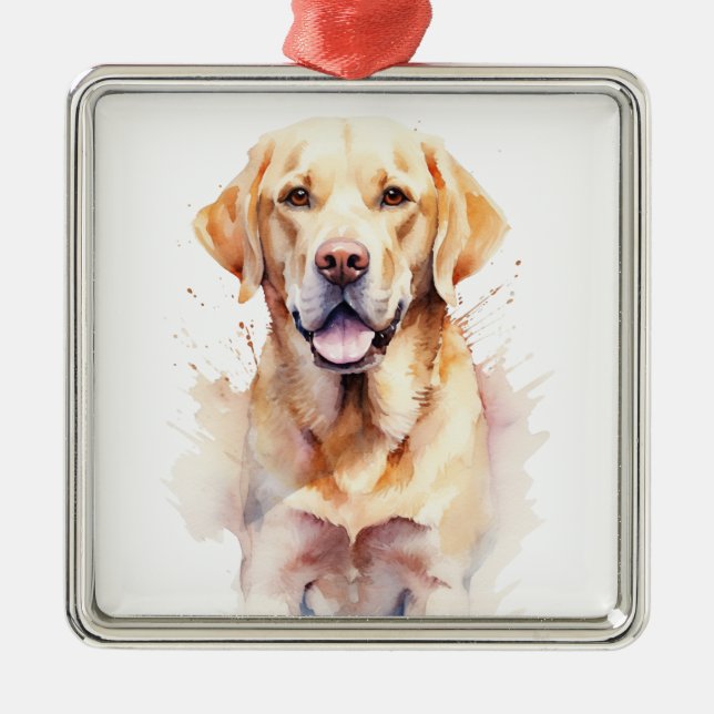 ORNEMENT CARRÉ ARGENTÉ BEAU LABRADOR JAUNE RÉCUPÉRER CHIEN (Devant)