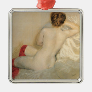 Ornement Carré Argenté Beauté féminine aux bas rouges