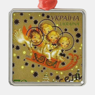Ornement Carré Argenté Bébés ukrainiens d'ange de Noël