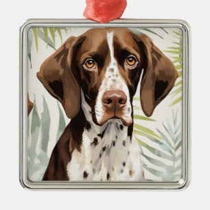 ORNEMENT CARRÉ ARGENTÉ BELLE CHIENNE LIVER ET BLANC POINTER