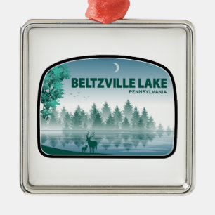 Ornement Carré Argenté Beltzville Lake Pennsylvania Deer