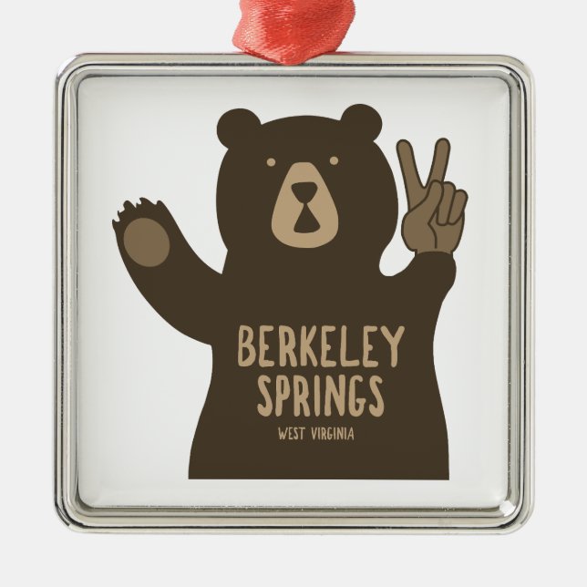 Ornement Carré Argenté Berkeley Springs West Virginia Peace Bear (Devant)