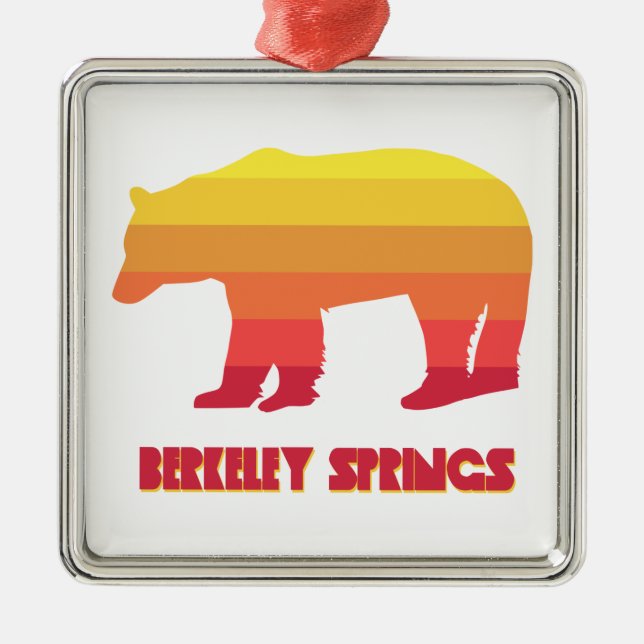 Ornement Carré Argenté Berkeley Springs West Virginia Rainbow Bear (Devant)