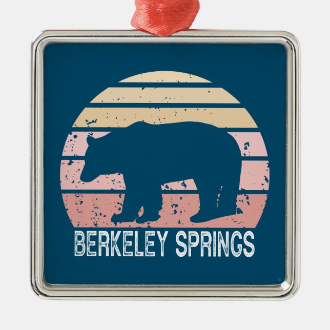 Ornement Carré Argenté Berkeley Springs West Virginia Retro Bear (Devant)