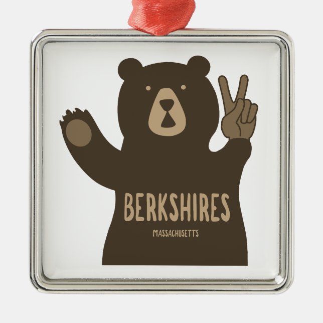 Ornement Carré Argenté Berkshires Massachusetts Peace Bear (Devant)