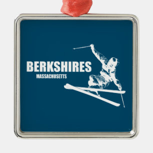 Ornement Carré Argenté Berkshires Massachusetts Skier