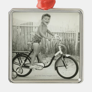 Ornement Carré Argenté Bicyclette d'équitation de fille