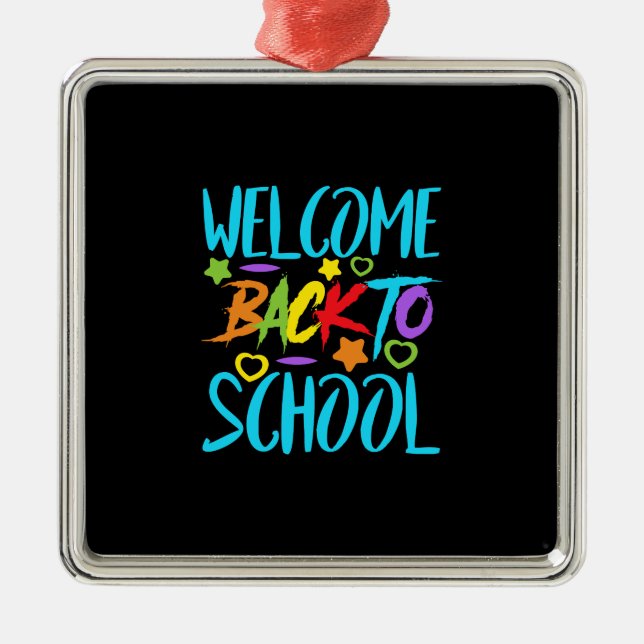 Ornement Carré Argenté Bienvenue À L'École (Devant)