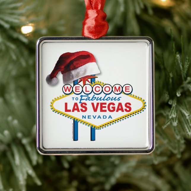 Ornement Carré Argenté Bienvenue à Noël à Las Vegas (Arbre)