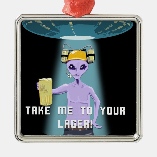 Ornement Carré Argenté Bière d'amour d'aliens aussi ! (Devant)