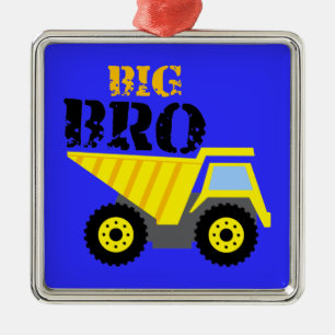 Ornement Carré Argenté Big Bro Construction Yellow Dump Truck