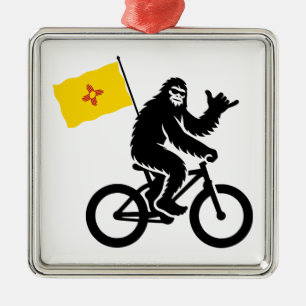 Ornement Carré Argenté Bigfoot Cyclisme Drapeau du Nouveau-Mexique