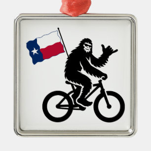 Ornement Carré Argenté Bigfoot Cyclisme Drapeau du Texas
