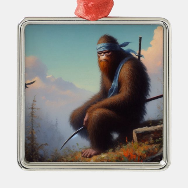 Ornement Carré Argenté Bigfoot Ninja (Devant)