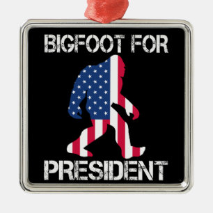 Ornement Carré Argenté Bigfoot pour président drôle Bigfoot
