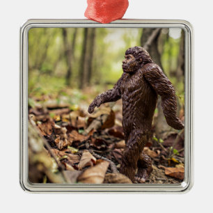 Ornement Carré Argenté Bigfoot   Sasquatch Carré Metal Noël Ornamen