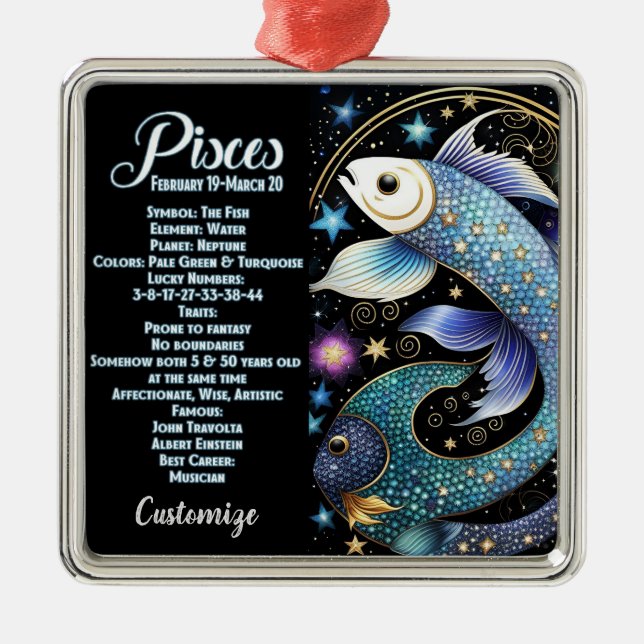 Ornement Carré Argenté Bijou personnalisé Galaxie Poissons Zodiac (Devant)