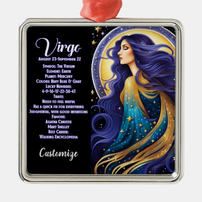 Ornement Carré Argenté Bijou personnalisé Galaxie Zodiac Virgo (Devant)