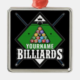 Ornement Carré Argenté Billard personnalisé NOM Cue Rack Pool Room