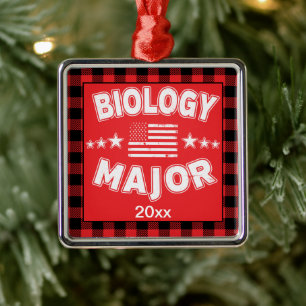 Ornement Carré Argenté Biologie College étudiant Red Plaid Xmas