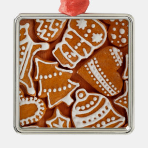 Ornement Carré Argenté Biscuits en pain d'épices de Noël