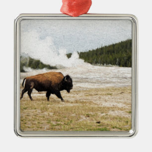 Ornement Carré Argenté Bison et vieux fidèle