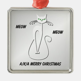 Ornement Carré Argenté Black Cat Meow Meow alias Joyeux Noël