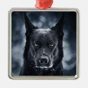 Ornement Carré Argenté Black German Shepherd