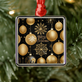 Ornement Carré Argenté Black & Gold Joyeux bal de Noël en céramique ornem