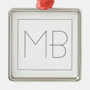 Ornement Carré Argenté Blanc Élégant Unique Monogramme