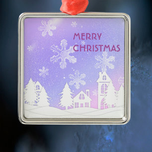Ornement Carré Argenté Blanche Violet Translucide Snowflakes Snow House
