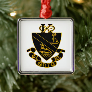 Ornement Carré Argenté Blason de Phi Chi Theta Or et Noir